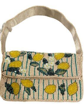 Viral Lemon Beaded flower yellow blue green bag purse Handmade in India